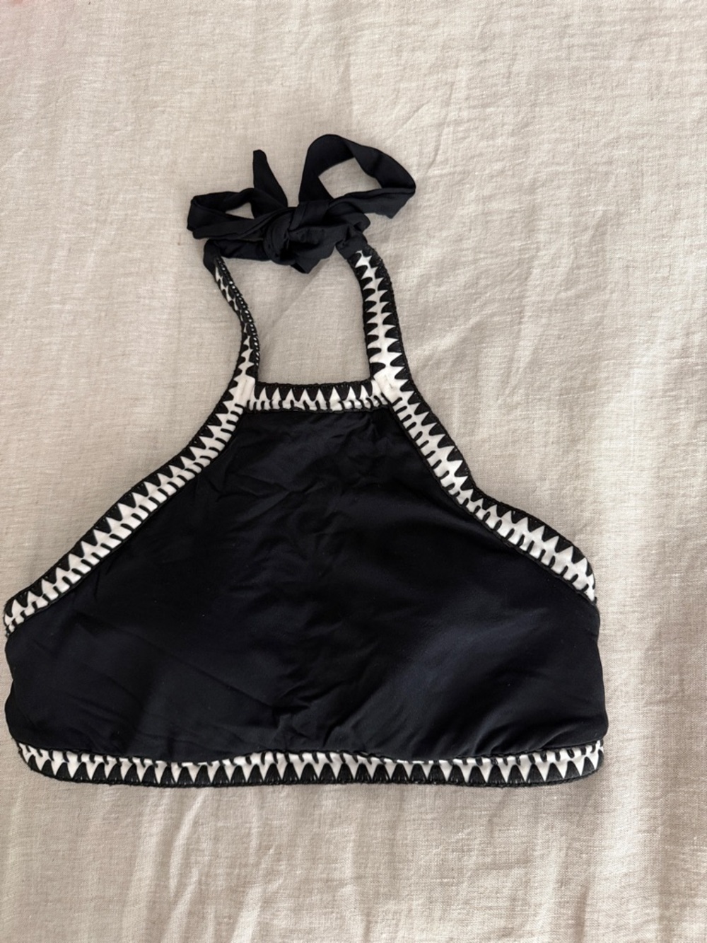 Seafolly Black Bikini Top with White Zigzag Stitching